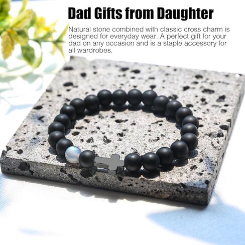 هدايا Vickhu لأبي من ابن الابن Crystal Moonstone Bracelet لأبي العم Grandpa فريدة من نوعها هدية سوار أسود بارد لعيد الميلاد. in Kuwait