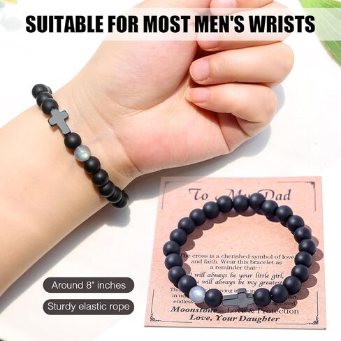 هدايا Vickhu لأبي من ابن الابن Crystal Moonstone Bracelet لأبي العم Grandpa فريدة من نوعها هدية سوار أسود بارد لعيد الميلاد. in Kuwait