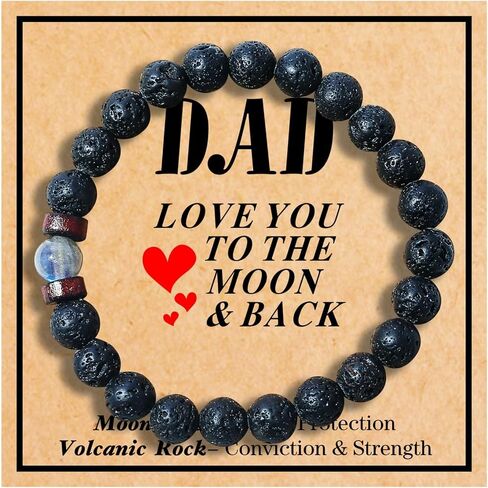 VICKHU Gifts For Dad From Daughter Son Crystal Moonstone Bracelet for Dad uncle Grandpa Unique Present Cool Black Bracelet Gift for Birthday Christmas Stocking Stuffers Him Valentines in Saudi Arabia