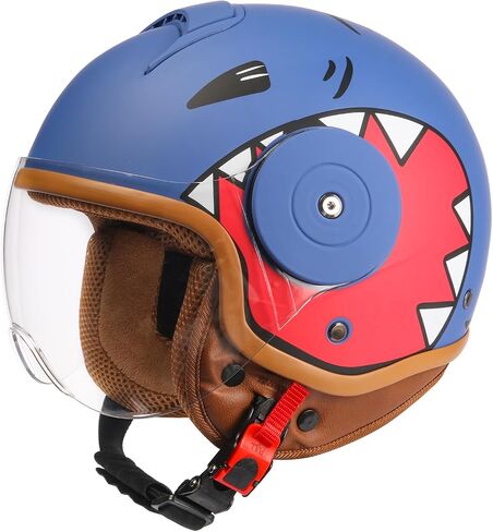 Kids 3/4 Open Face Motorcycle Helmets for 4-15 Years Old, Youth Child Dirt Bike ATV Helmets, Lightweight Vintage Half Helmet for Electric Scooter Moped Vespa Go Kart 4 Wheeler, DOT Approved in Saudi Arabia