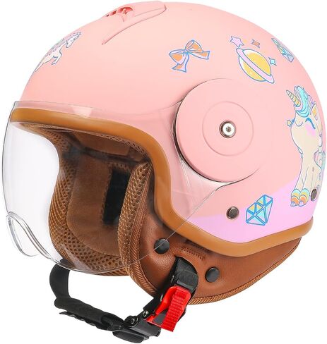 Kids 3/4 Open Face Motorcycle Helmets for 4-15 Years Old, Youth Child Dirt Bike ATV Helmets, Lightweight Vintage Half Helmet for Electric Scooter Moped Vespa Go Kart 4 Wheeler, DOT Approved in Saudi Arabia