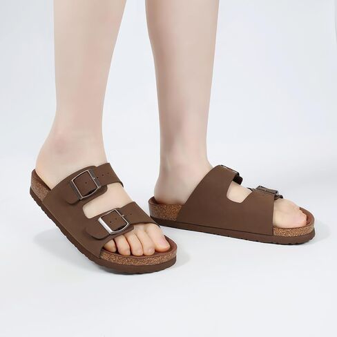 YZ Women's Cork Footbed Sandals Open Toe Slippers Adjustable Buckle Flat Sandals + Comfort Slip-On Shoes in Kuwait