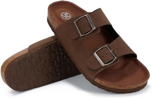 YZ Women's Cork Footbed Sandals Open Toe Slippers Adjustable Buckle Flat Sandals + Comfort Slip-On Shoes in Kuwait