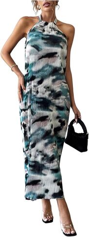 Verdusa Women's Casual Pleated Sleeveless Halter Dress Summer A Line Long Dress in Saudi Arabia