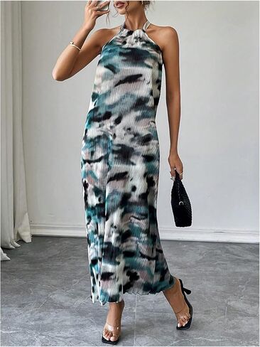 Verdusa Women's Casual Pleated Sleeveless Halter Dress Summer A Line Long Dress in Saudi Arabia