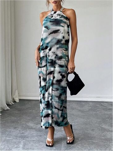 Verdusa Women's Casual Pleated Sleeveless Halter Dress Summer A Line Long Dress in Saudi Arabia