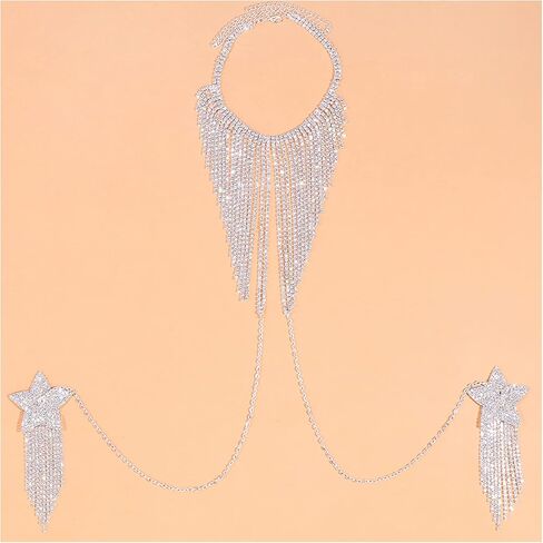 Sexy Rhinestone Stars Nipple Pasties with Chest Chain Rhinestone Nipple Cover Stickers Crystal Tassel Necklace Chain Rave Festival Bra Chain Jewelry for Women in Saudi Arabia