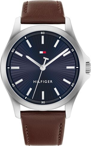 Tommy Hilfiger Men's 3-Hand Quartz Watch – 42mm Case, Leather Strap, 3 ATM Water Resistant, Modern Everyday Timepiece, Gift for Him in Saudi Arabia