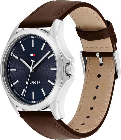 Tommy Hilfiger Men's 3-Hand Quartz Watch – 42mm Case, Leather Strap, 3 ATM Water Resistant, Modern Everyday Timepiece, Gift for Him in Saudi Arabia