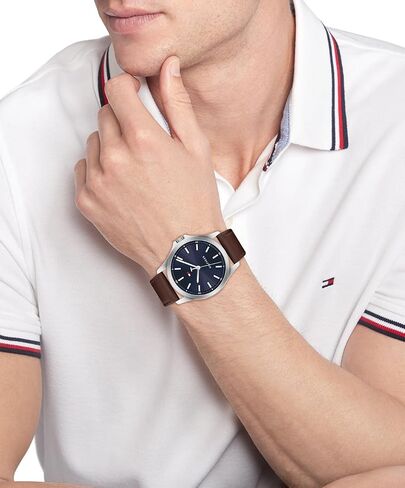 Tommy Hilfiger Men's 3-Hand Quartz Watch – 42mm Case, Leather Strap, 3 ATM Water Resistant, Modern Everyday Timepiece, Gift for Him in Saudi Arabia