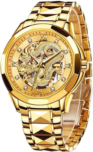 Men's Watch Automatic Mechanical Hollow Dragon Watch Luxury Formal Gold Diamond 50M Waterproof Tungsten Steel Luminous Watch in Saudi Arabia