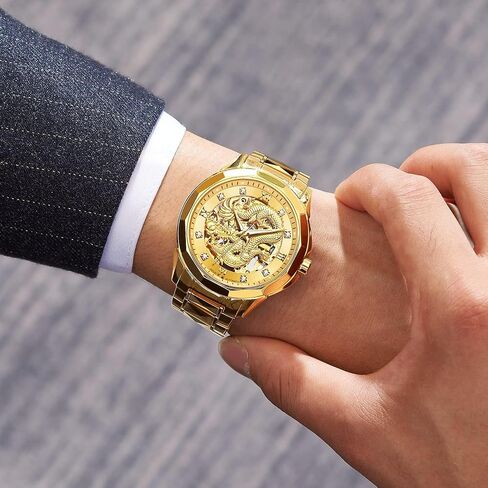 Men's Watch Automatic Mechanical Hollow Dragon Watch Luxury Formal Gold Diamond 50M Waterproof Tungsten Steel Luminous Watch in Saudi Arabia