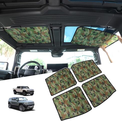 for Hummer EV Accessories 4 Top Glass Sunroof Sun Shade,No Gaps No-Sagging Hummer EV Sunshade Roof Heat Insulation Foldable Reflective UV for Hummer EV Pickup SUV 2024-2025 (Interior Black) in Kuwait