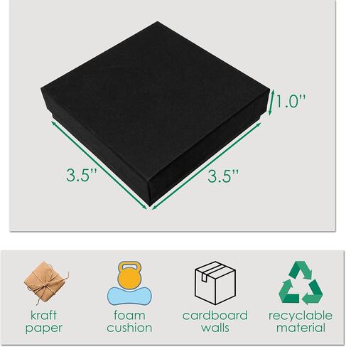 TheDisplayGuys - 24-Pack Cardboard Kraft Paper Jewelry Gift Boxes w. Velvet Padding - Necklace/Pendant - Matte Black - #33 (3.5" x 3.5" x 1.0") in Saudi Arabia