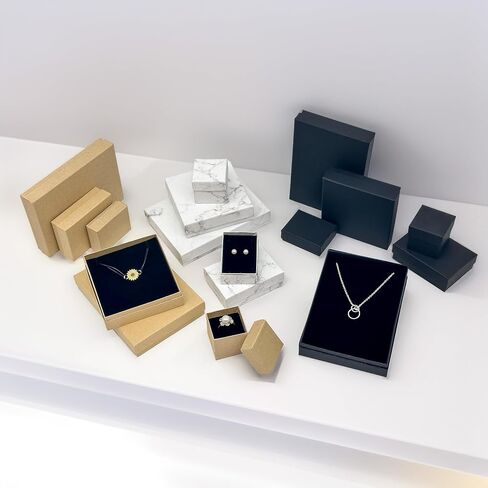 TheDisplayGuys - 24-Pack Cardboard Kraft Paper Jewelry Gift Boxes w. Velvet Padding - Necklace/Pendant - Matte Black - #33 (3.5" x 3.5" x 1.0") in Saudi Arabia