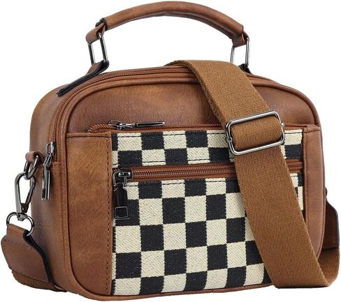Checkered Crossbody Purse Women Plaid Shoulder Bag Checkerboard Top Hand Tote bag Leather Hobo Handbags in Kuwait
