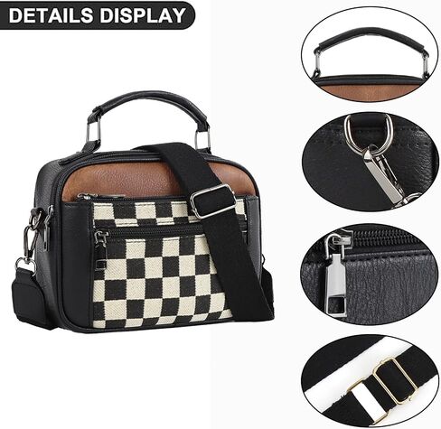 Checkered Crossbody Purse Women Plaid Shoulder Bag Checkerboard Top Hand Tote bag Leather Hobo Handbags in Kuwait