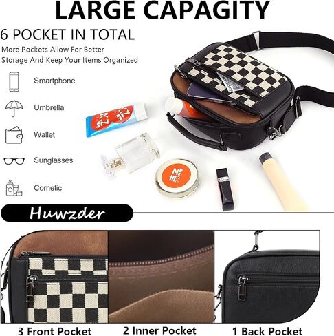 Checkered Crossbody Purse Women Plaid Shoulder Bag Checkerboard Top Hand Tote bag Leather Hobo Handbags in Kuwait