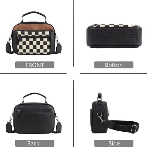 Checkered Crossbody Purse Women Plaid Shoulder Bag Checkerboard Top Hand Tote bag Leather Hobo Handbags in Kuwait