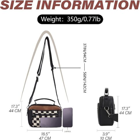 Checkered Crossbody Purse Women Plaid Shoulder Bag Checkerboard Top Hand Tote bag Leather Hobo Handbags in Kuwait