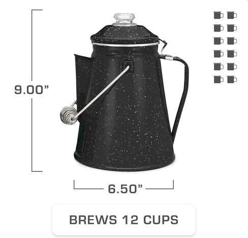 COLETTI Classic Percolator Coffee Pot & Enamel Mug Set — Camping Coffee Pot, Enamel Coffee Mug – Complete Nostalgic Bundle – German Imported Enamel Powder [Blue, 12 Cup] [12 oz, Set of 4] in Saudi Arabia