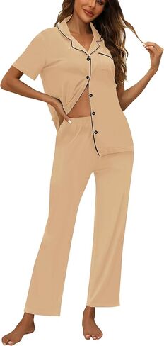 ZMJ Womens Pajamas Sets 2 Piece Button Up Pj Sets Short Sleeve with Long Pant in Saudi Arabia