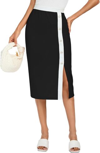 Kate Kasin Womens Business Pencil Skirt Elastic High Waist Below Knee Bodycon Casual Midi Skirt with Slit 2025 in Saudi Arabia