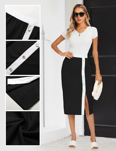 Kate Kasin Womens Business Pencil Skirt Elastic High Waist Below Knee Bodycon Casual Midi Skirt with Slit 2025 in Saudi Arabia