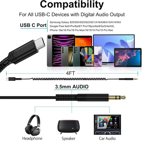 Samsung USB C to 3.5mm Audio Aux Jack Cable, 3FT Type C to Aux Headphone Male Cord Car Auxiliary Braided Cable for Galaxy S24 S23 S22 S21 S20 Ultra Note20, iPhone 16 15, Google Pixel 9 8 Pro 8a 7 Pro in Saudi Arabia
