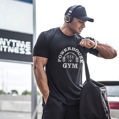 Mens Cotton Gym Workout T-Shirt Casual Slim Fit Crew Neck Short T-Shirt in Saudi Arabia