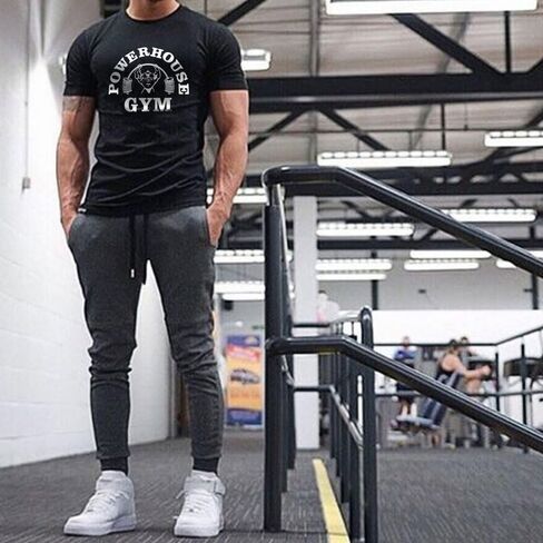 Mens Cotton Gym Workout T-Shirt Casual Slim Fit Crew Neck Short T-Shirt in Saudi Arabia