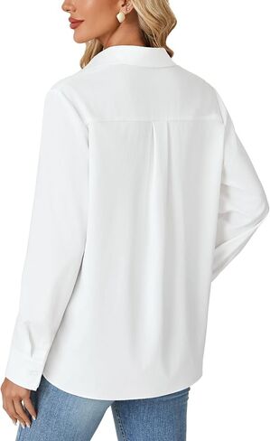 Rooscier Women's Button Down Shirt Collared Roll Up Long Sleeve Slit Tunic Blouse Tops in Saudi Arabia