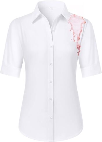 Button Down Shirts for Women Fitted Short Sleeve Dress Shirt Collared Blouses Work Tops Wrinkle Free in Saudi Arabia