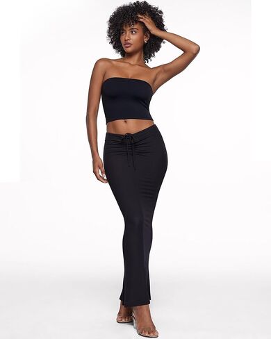 INLYRIC Women's High Waist Long Maxi Skirts Floor Length Stretchy Fitted Ruched Lounge Skirt in Saudi Arabia