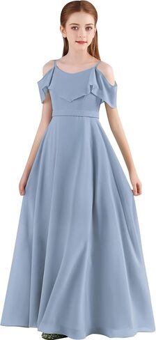 Chiffon Junior Bridesmaid Dress for Wedding Off The Shoulder Ruffles Flower Girl Dresses A-Line Pageant Gown in Saudi Arabia
