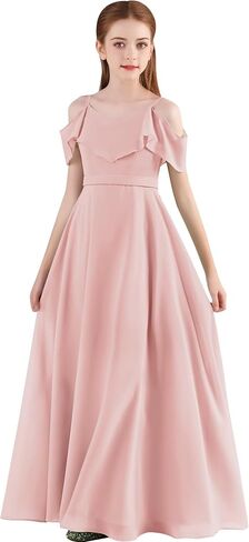 Chiffon Junior Bridesmaid Dress for Wedding Off The Shoulder Ruffles Flower Girl Dresses A-Line Pageant Gown in Saudi Arabia