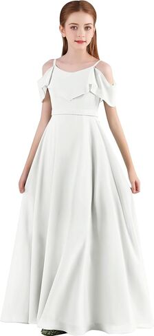 Chiffon Junior Bridesmaid Dress for Wedding Off The Shoulder Ruffles Flower Girl Dresses A-Line Pageant Gown in Saudi Arabia