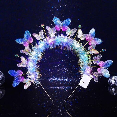 Light up Butterfly Headband Glowing Princess Fairy Headpiece Rave Brithday Party Costume Hair Accessories for Women in Saudi Arabia
