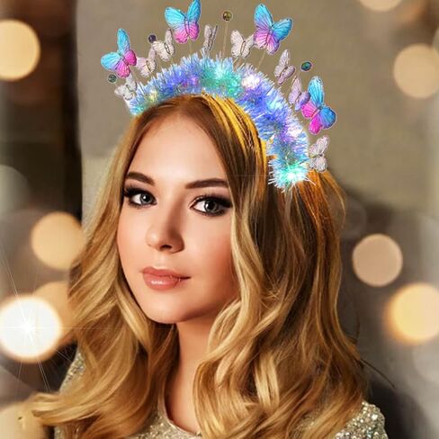 Light up Butterfly Headband Glowing Princess Fairy Headpiece Rave Brithday Party Costume Hair Accessories for Women in Saudi Arabia