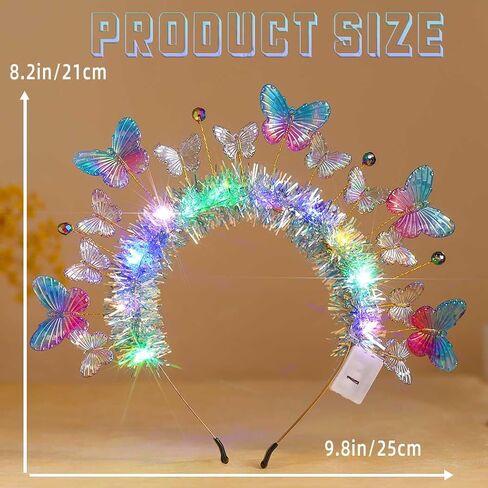 Light up Butterfly Headband Glowing Princess Fairy Headpiece Rave Brithday Party Costume Hair Accessories for Women in Saudi Arabia