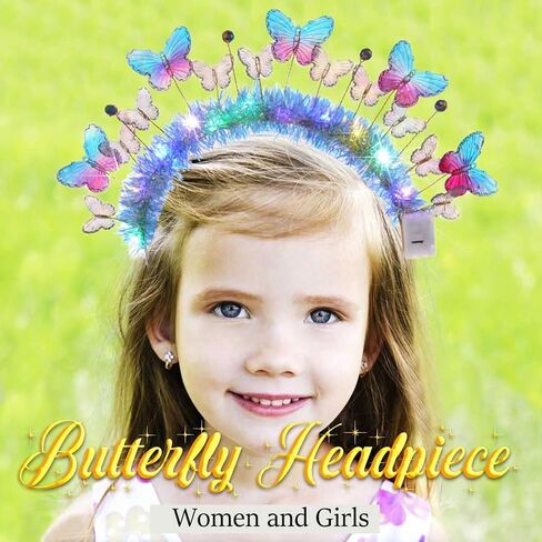Light up Butterfly Headband Glowing Princess Fairy Headpiece Rave Brithday Party Costume Hair Accessories for Women in Saudi Arabia