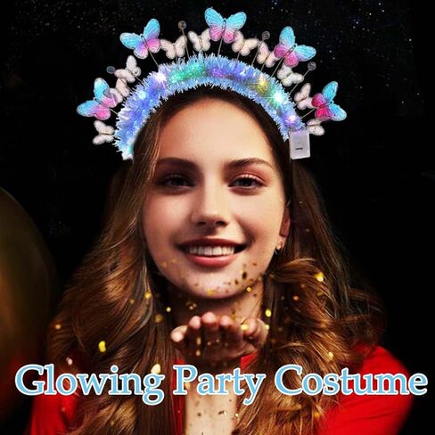 Light up Butterfly Headband Glowing Princess Fairy Headpiece Rave Brithday Party Costume Hair Accessories for Women in Saudi Arabia