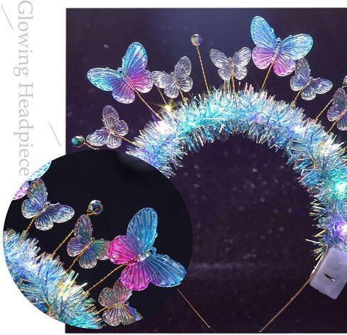 Light up Butterfly Headband Glowing Princess Fairy Headpiece Rave Brithday Party Costume Hair Accessories for Women in Saudi Arabia