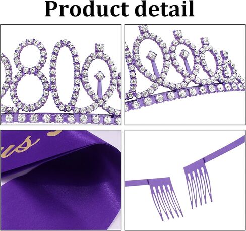 80th Birthday Sash and Tiara - Purple Tiara, 80th Birthday Gifts for Women, Decorations in Saudi Arabia