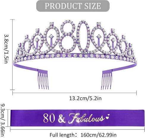 80th Birthday Sash and Tiara - Purple Tiara, 80th Birthday Gifts for Women, Decorations in Saudi Arabia