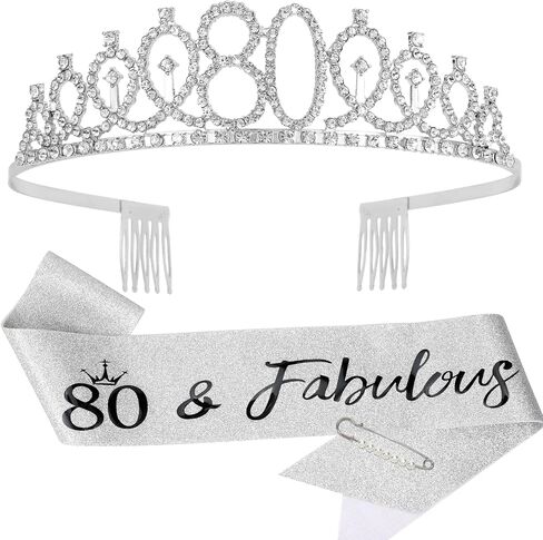 80th Birthday Sash and Tiara - Purple Tiara, 80th Birthday Gifts for Women, Decorations in Saudi Arabia