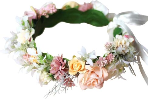 Vivivalue Flower Wreath Crown Boho Flower Headband Hair Garland Floral Headpiece Halo with Wrist Wedding Party Festival Photos Blue in Kuwait