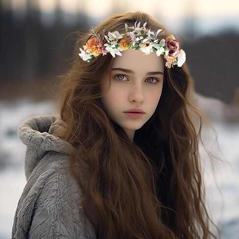 Vivivalue Flower Wreath Crown Boho Flower Headband Hair Garland Floral Headpiece Halo with Wrist Wedding Party Festival Photos Blue in Kuwait