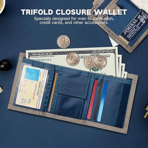 محفظة Jeminal Trifold للرجال Canvas Outdoor Sports Wallet مع فتحات بطاقات متعددة ونافذة معرف أزرق in Kuwait