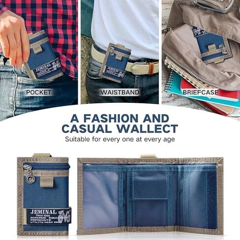 محفظة Jeminal Trifold للرجال Canvas Outdoor Sports Wallet مع فتحات بطاقات متعددة ونافذة معرف أزرق in Kuwait